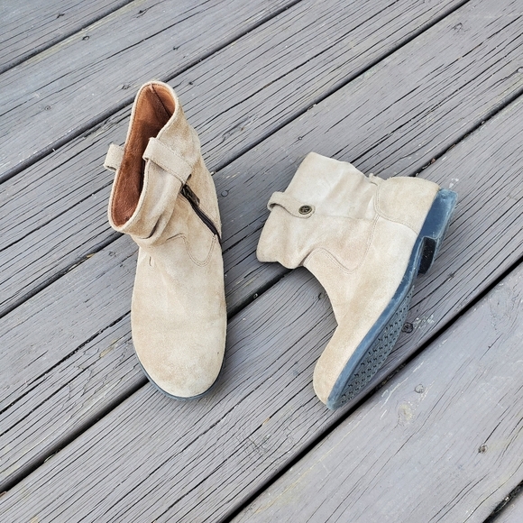 Birkenstock Sarnia Taupe Waxed Suede Leather Slouchy Boho Ankle Boots Booties 37 - Picture 2 of 8